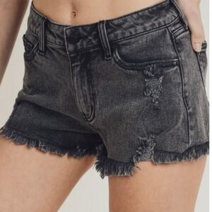Letter To Juliet High Rise Acid Wash Black Jean Shorts XL 34" Distressed Witchy